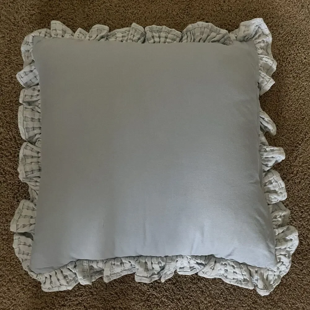 SHABBY CHIC Blue Wafflle Ruffle Rachel Ashwell Farmhouse Cottage Throw Pillow